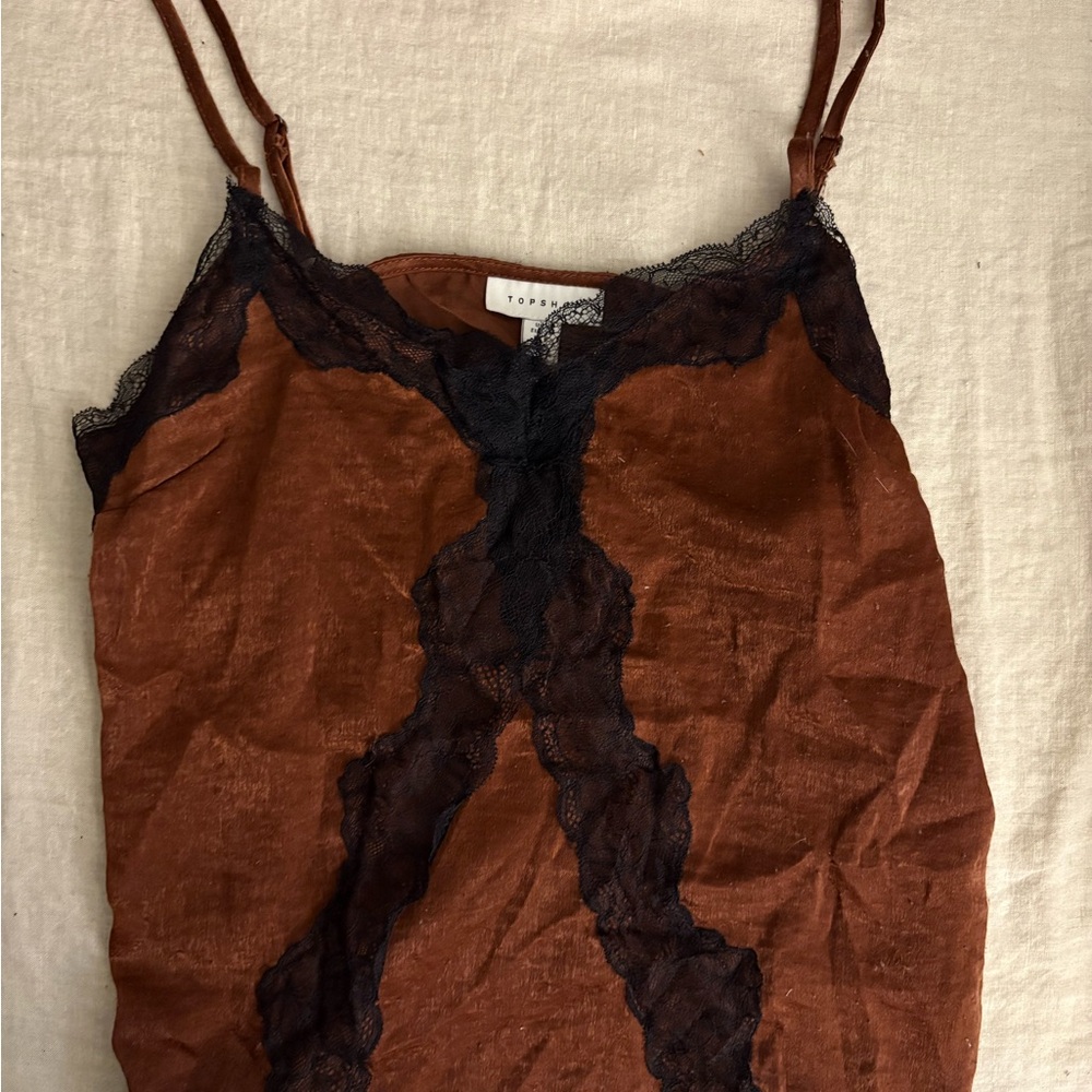 Topshop Brown and Black Lace Trim Cami